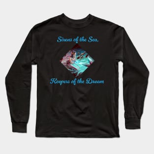 Sapphire Serenity: A Mermaid's Touch Painting (Diamond w/ Text) Long Sleeve T-Shirt